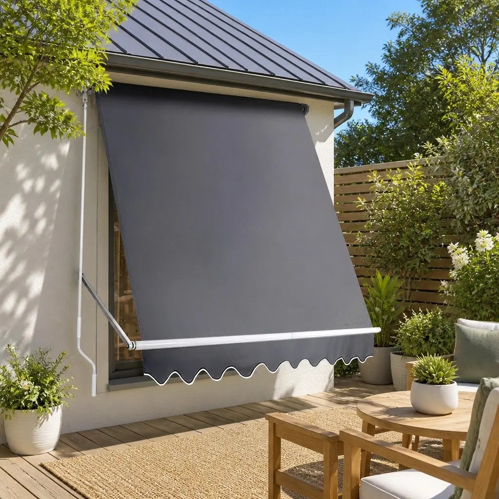 Retractable Awning Outdoor Shade 1.8x2.1m Grey