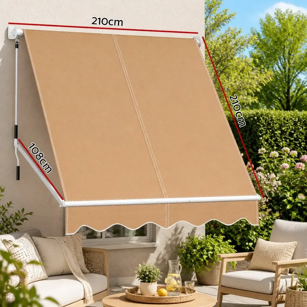 Retractable Awning Outdoor Shade 2.1 x 2.1M Beige