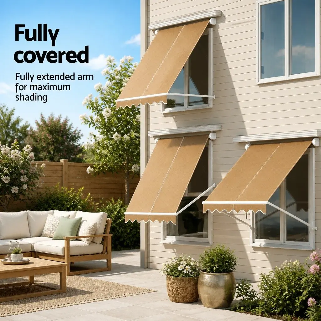 Retractable Awning Outdoor Shade 2.1 x 2.1M Beige
