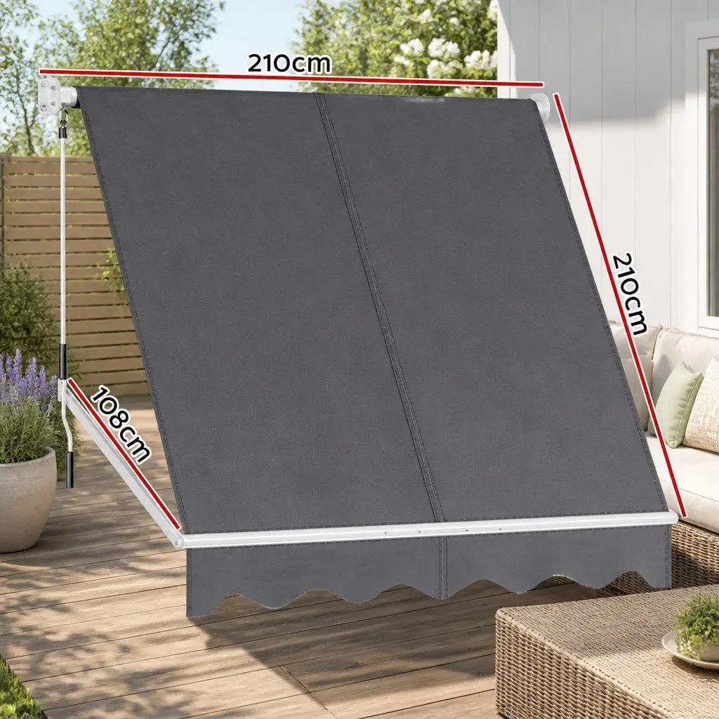 Retractable Awning Outdoor Shade 2.1X2.1M Grey