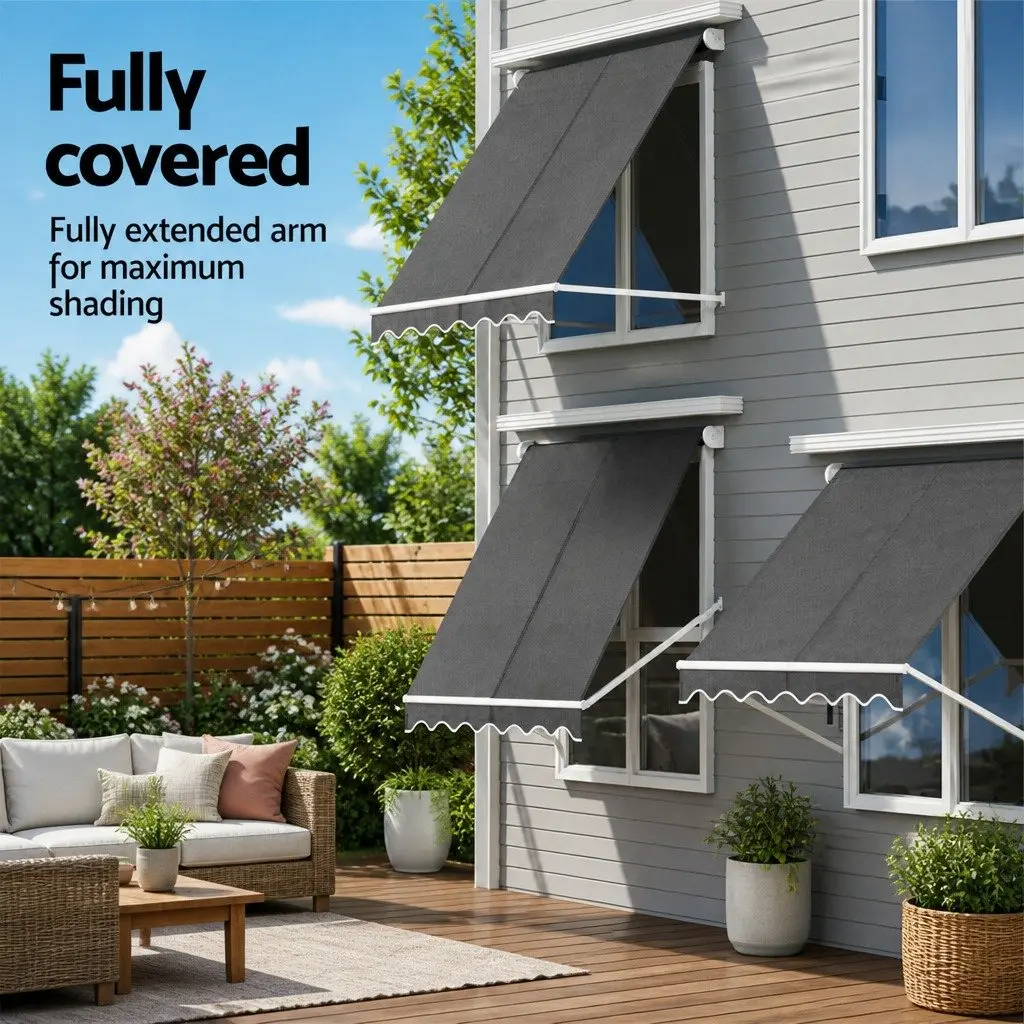 Retractable Awning Outdoor Shade 2.1X2.1M Grey