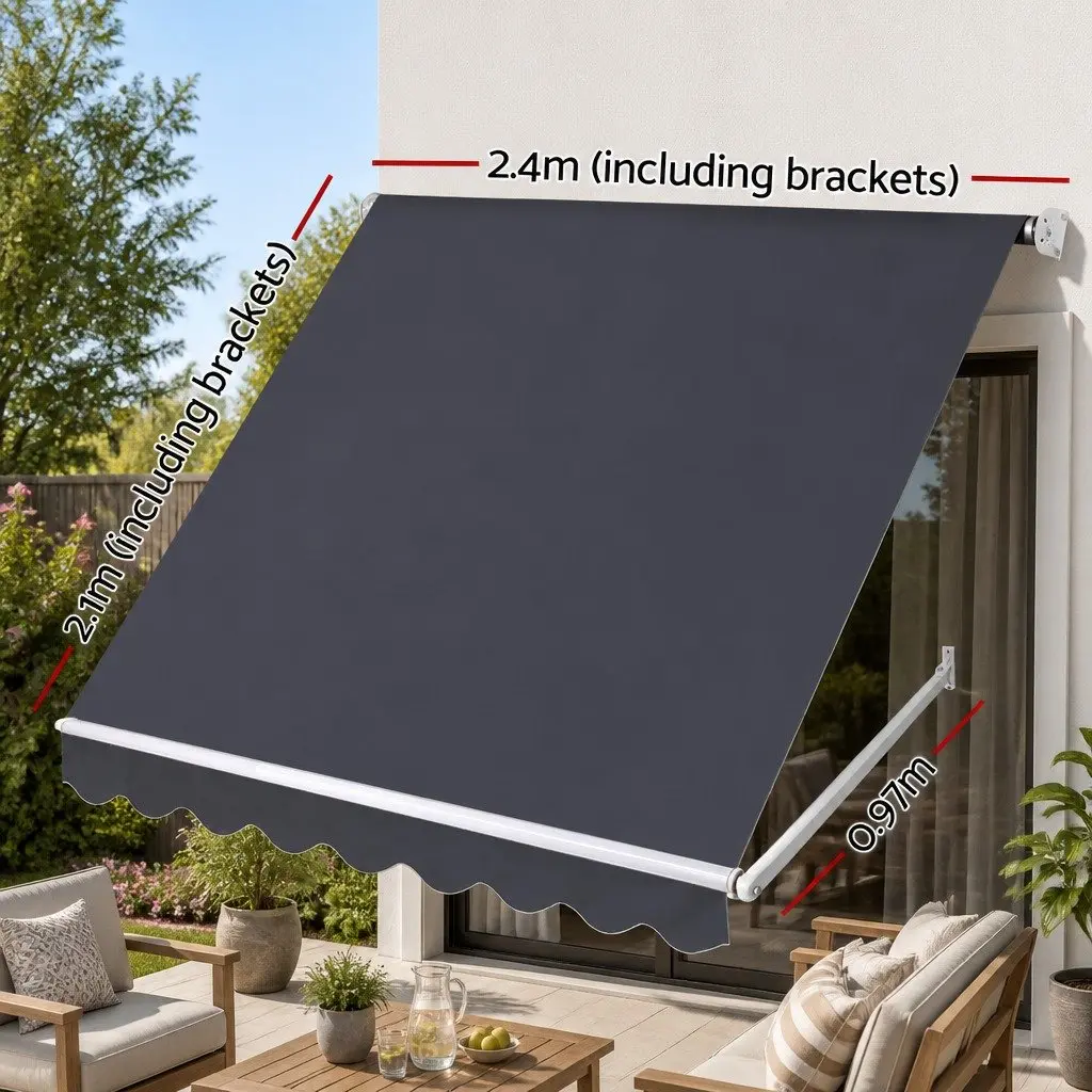 Retractable Awning Outdoor Shade 2.4M x 2.1M Grey