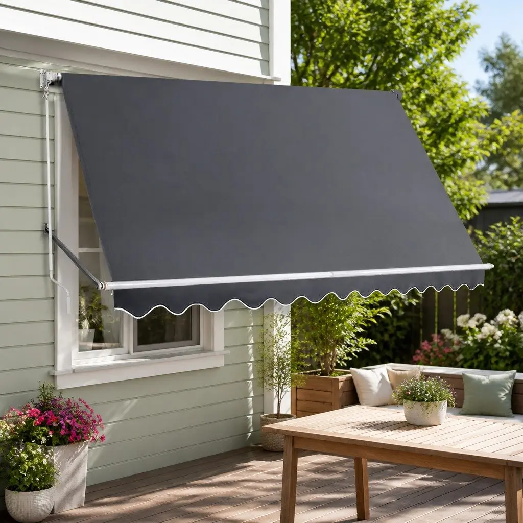 Retractable Pivot Arm Awning Shade 3.1m x 2.1m Grey
