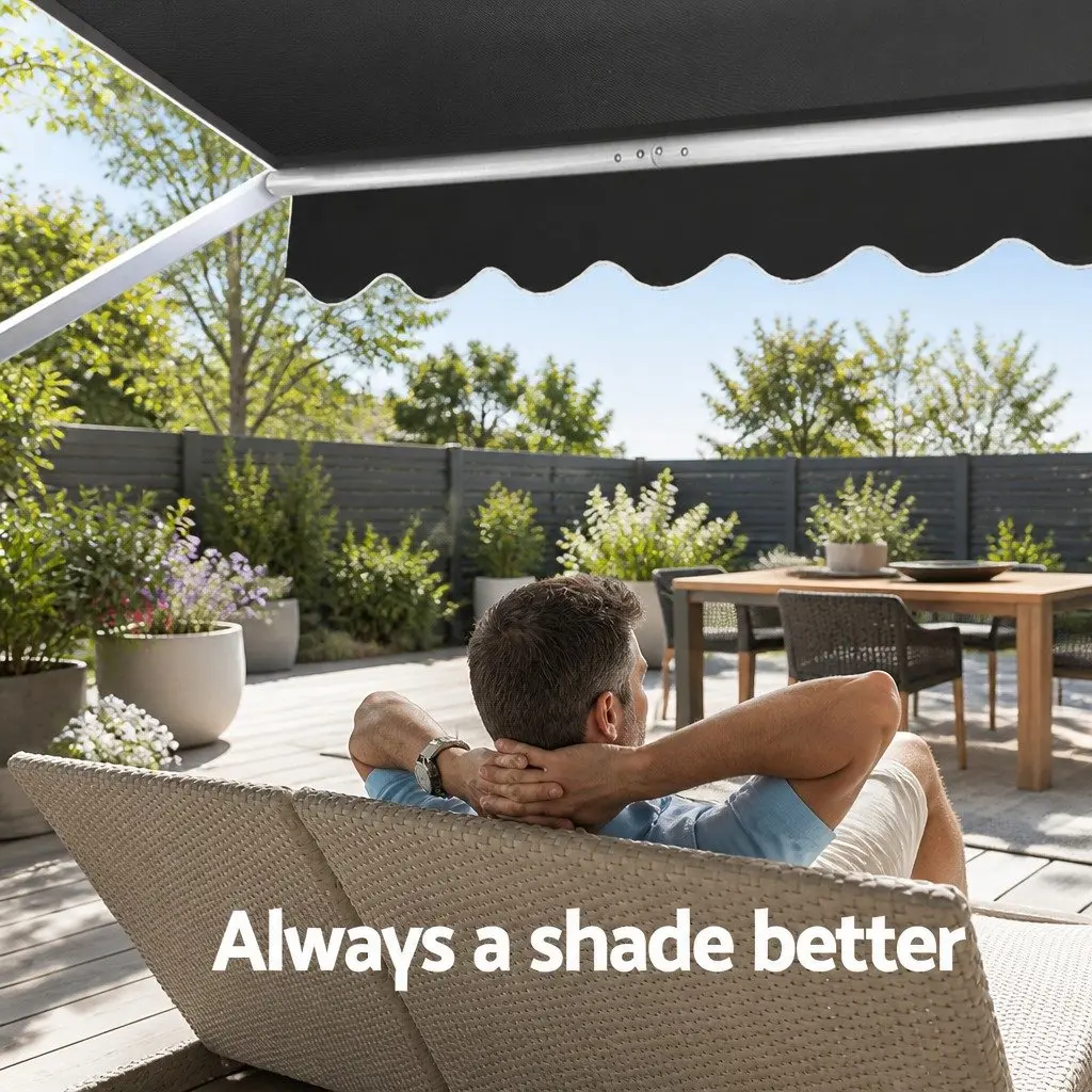 Retractable Pivot Arm Awning Shade 3.1m x 2.1m Grey