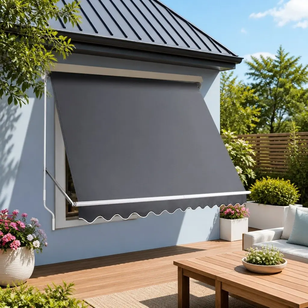 Retractable Pivot Arm Awning Shade 3.1m x 2.1m Grey
