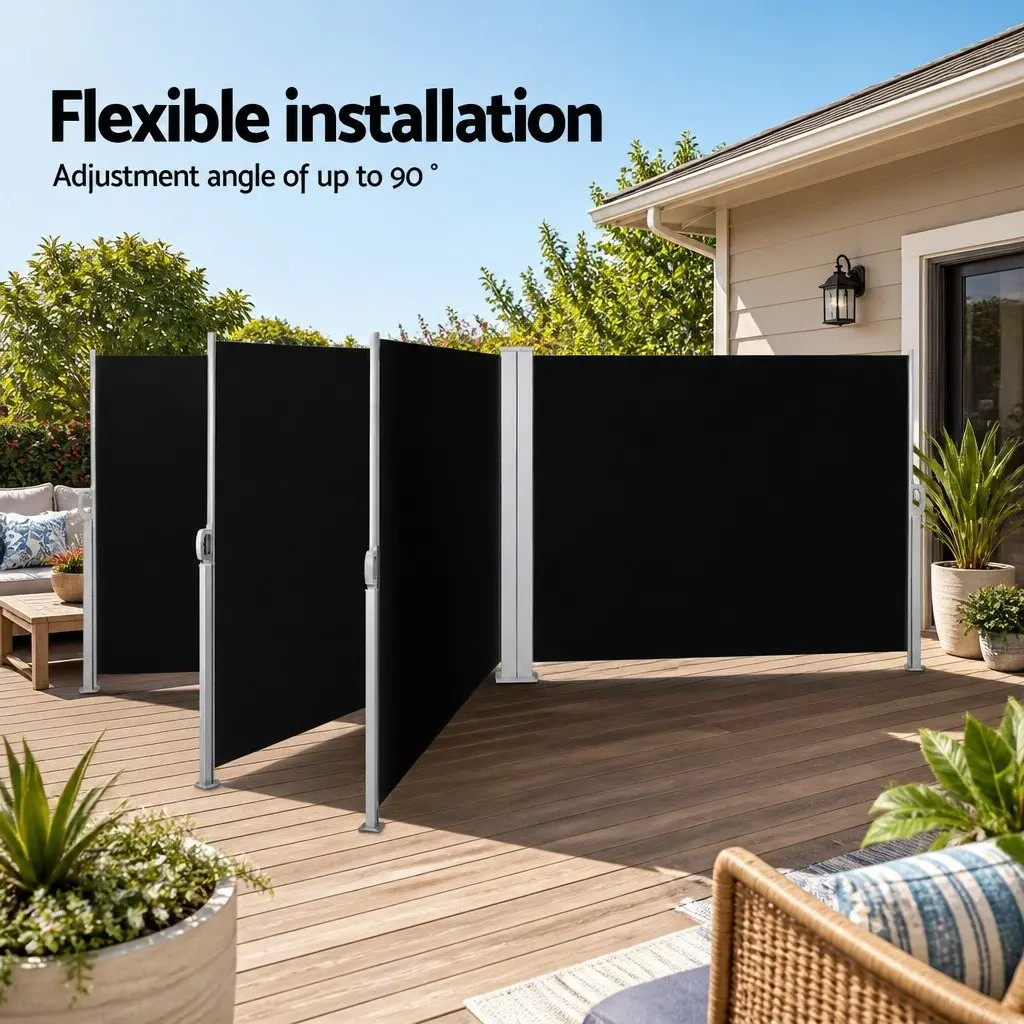 Retractable Side Awning Outdoor Sun Shade Screen 2M x 6M Black