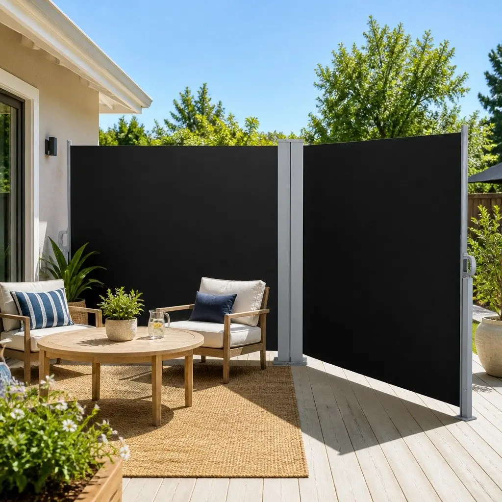 Retractable Side Awning Outdoor Sun Shade Screen 2M x 6M Black