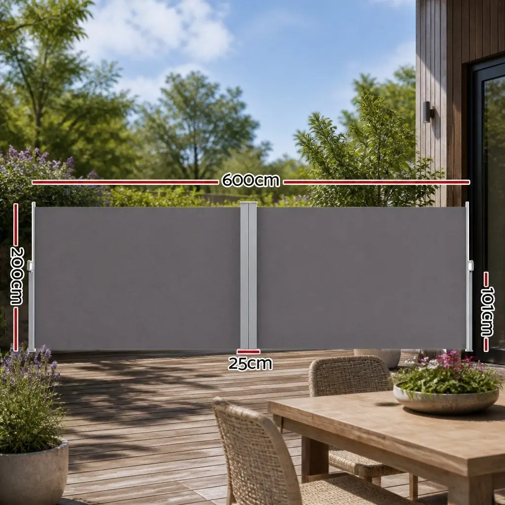 Retractable Side Awning Sun Shade Outdoor Privacy Screen 2x6M Grey Steel