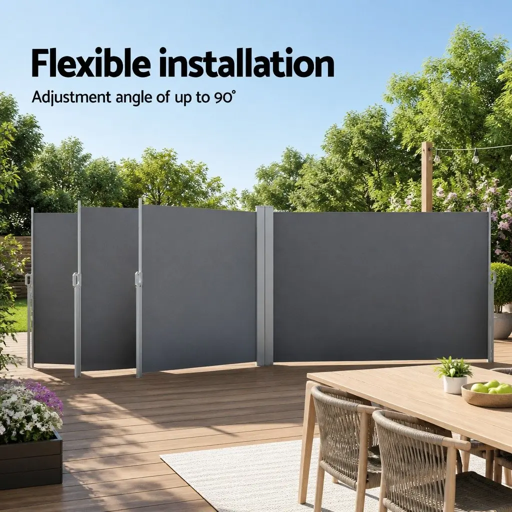 Retractable Side Awning Sun Shade Outdoor Privacy Screen 2x6M Grey Steel