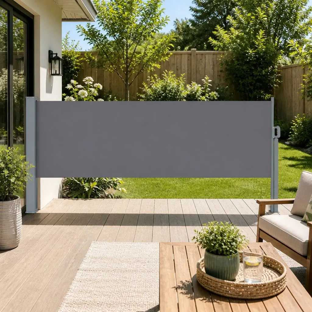 Outdoor Privacy Blind Grey Retractable Awning 1M x 3M Sun Shade Screen