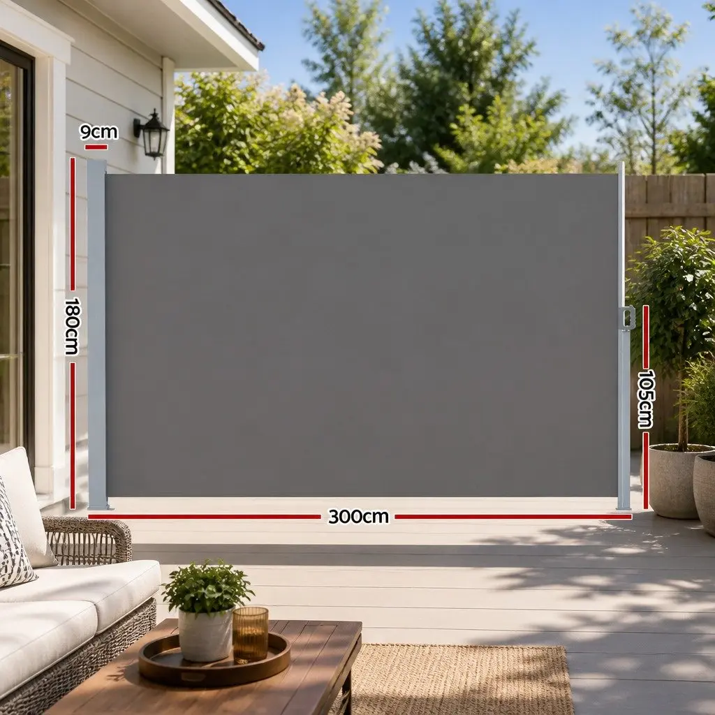 Retractable Side Awning Sun Shade Outdoor Privacy Screen 1.8x3M Grey