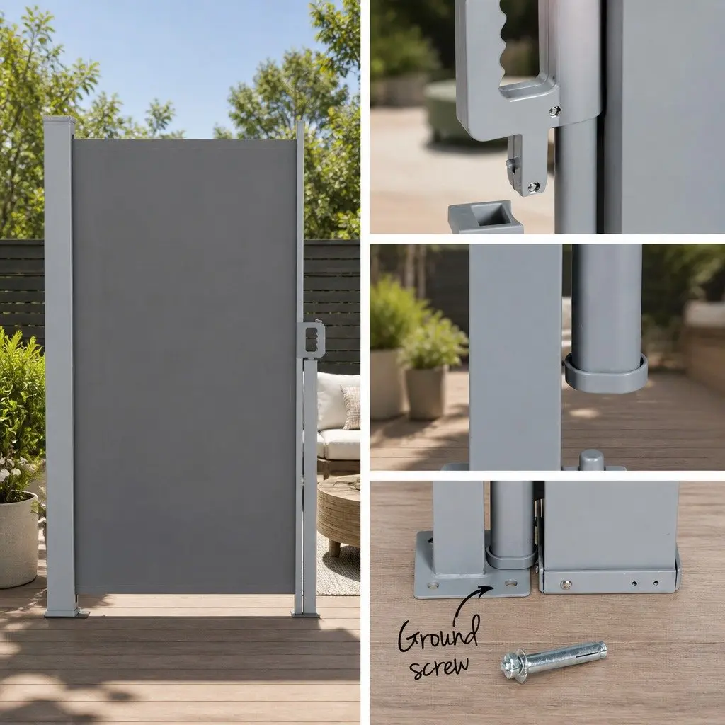 Retractable Side Awning Sun Shade Outdoor Privacy Screen 1.8x3M Grey