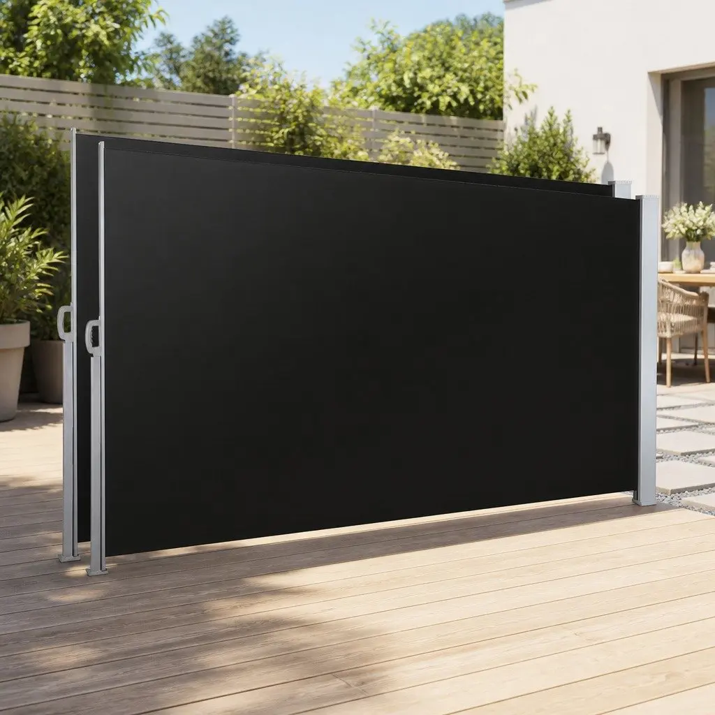 Retractable Side Awning Sun Shade Outdoor Privacy Screen 2M x 3M Black Twin Pack