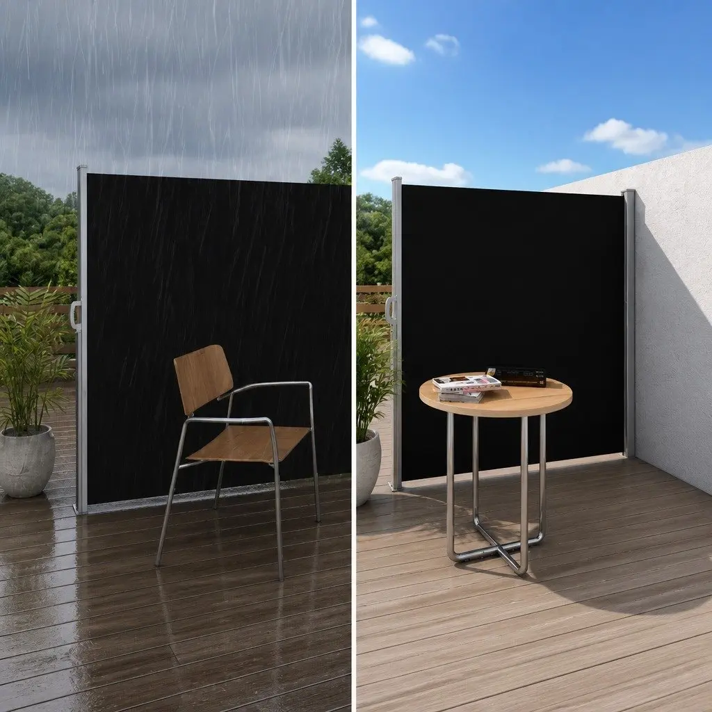 Retractable Side Awning Sun Shade Outdoor Privacy Screen 2M x 3M Black Twin Pack