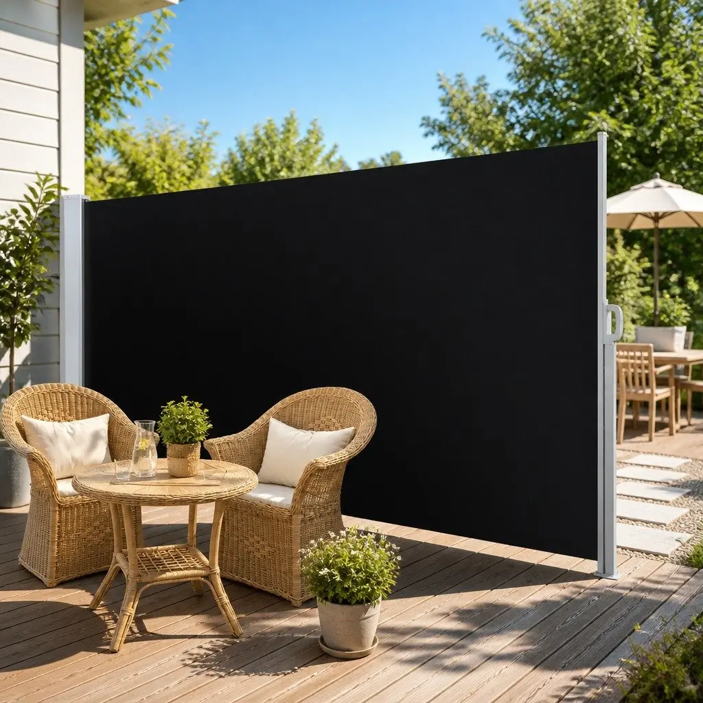 Retractable Side Awning Sun Shade Outdoor Privacy Screen 2M x 3M Black Twin Pack
