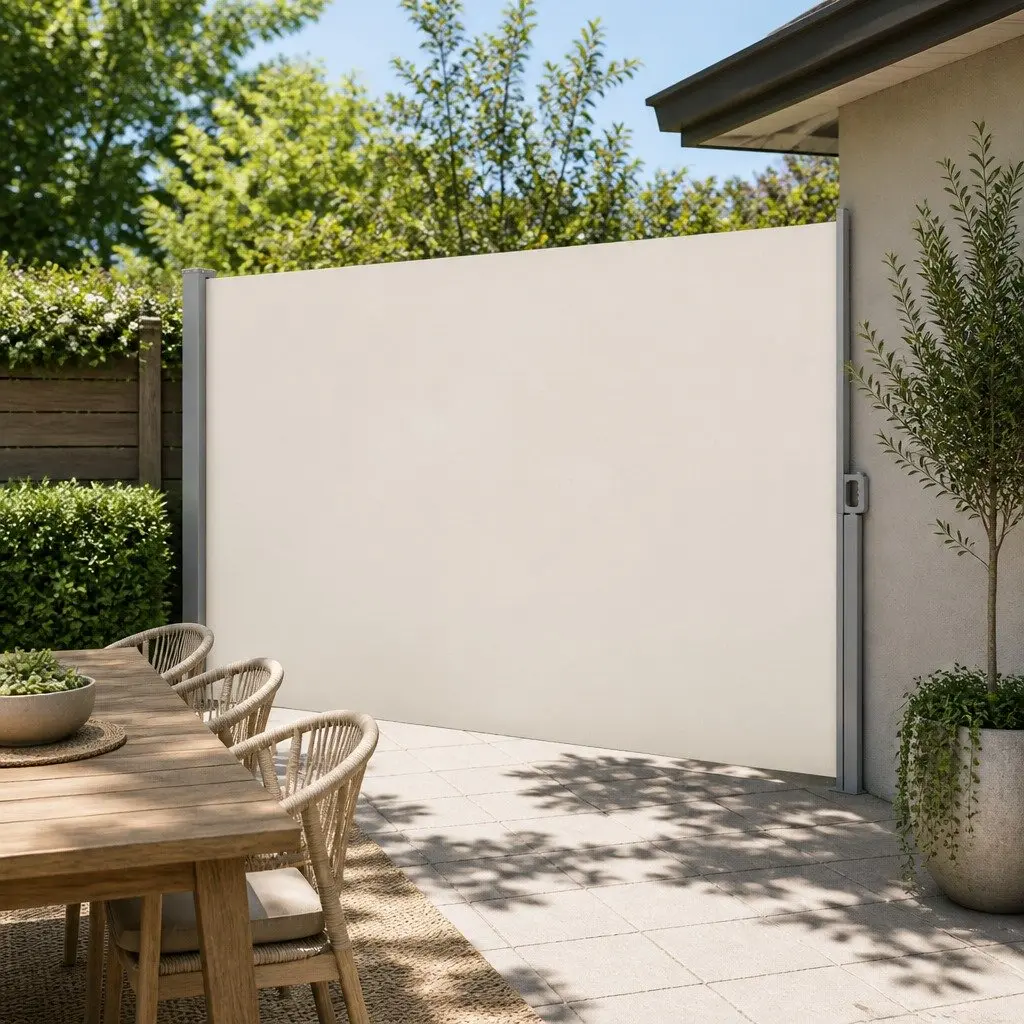 Cream Retractable Side Awning for Outdoor Use