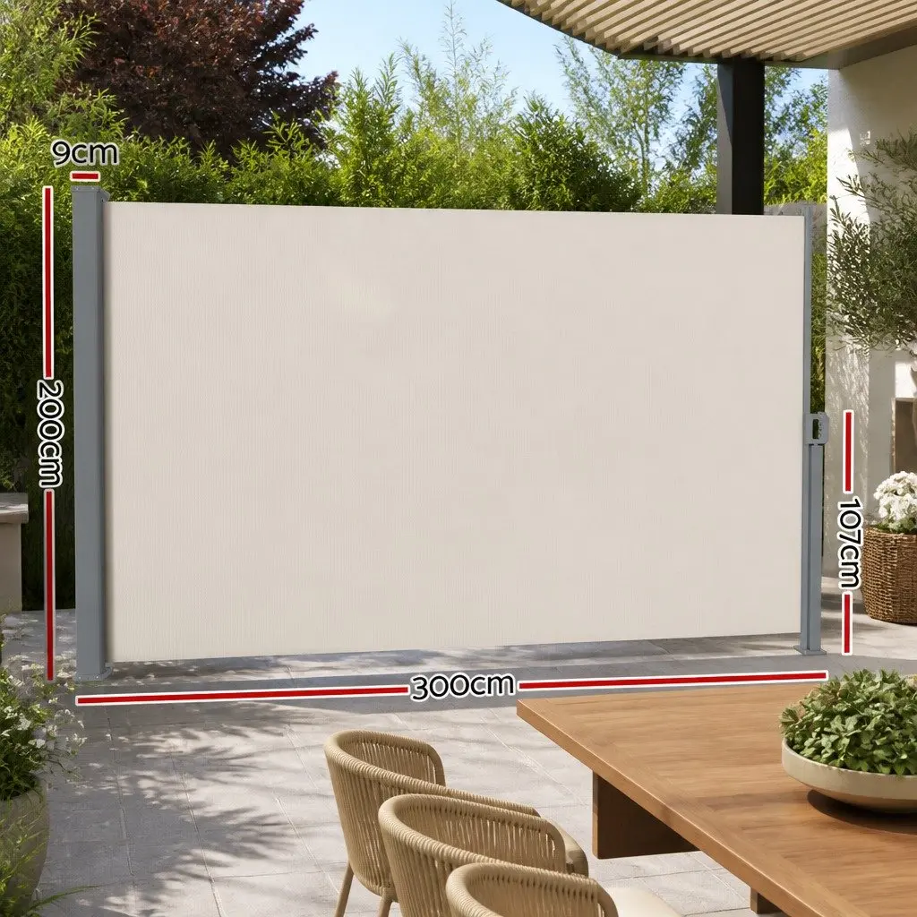 Retractable Side Awning Sun Shade 2m x 3m Cream Outdoor Screen
