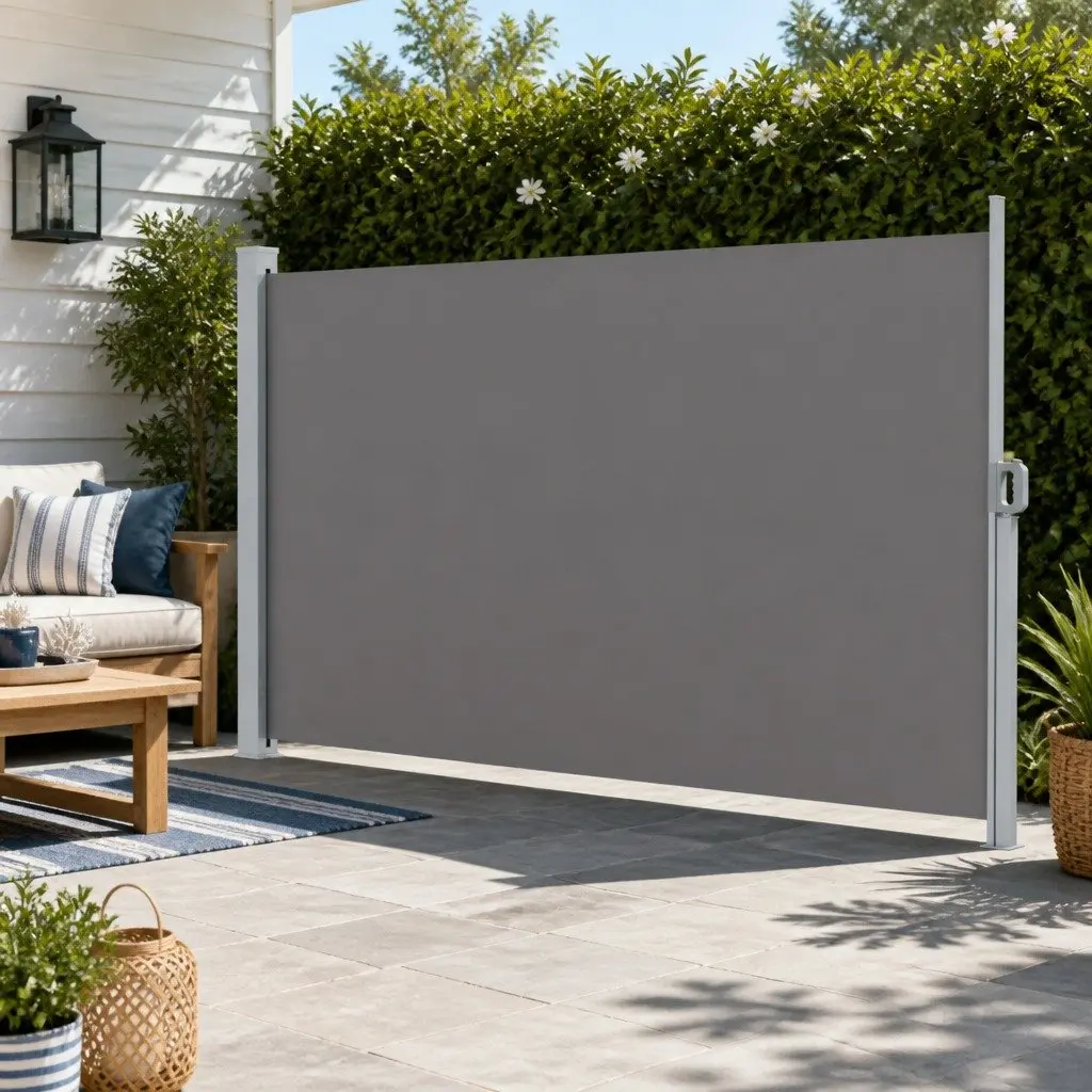 Outdoor Privacy Screen Retractable Awning Grey 2M x 3M for Patio Shading