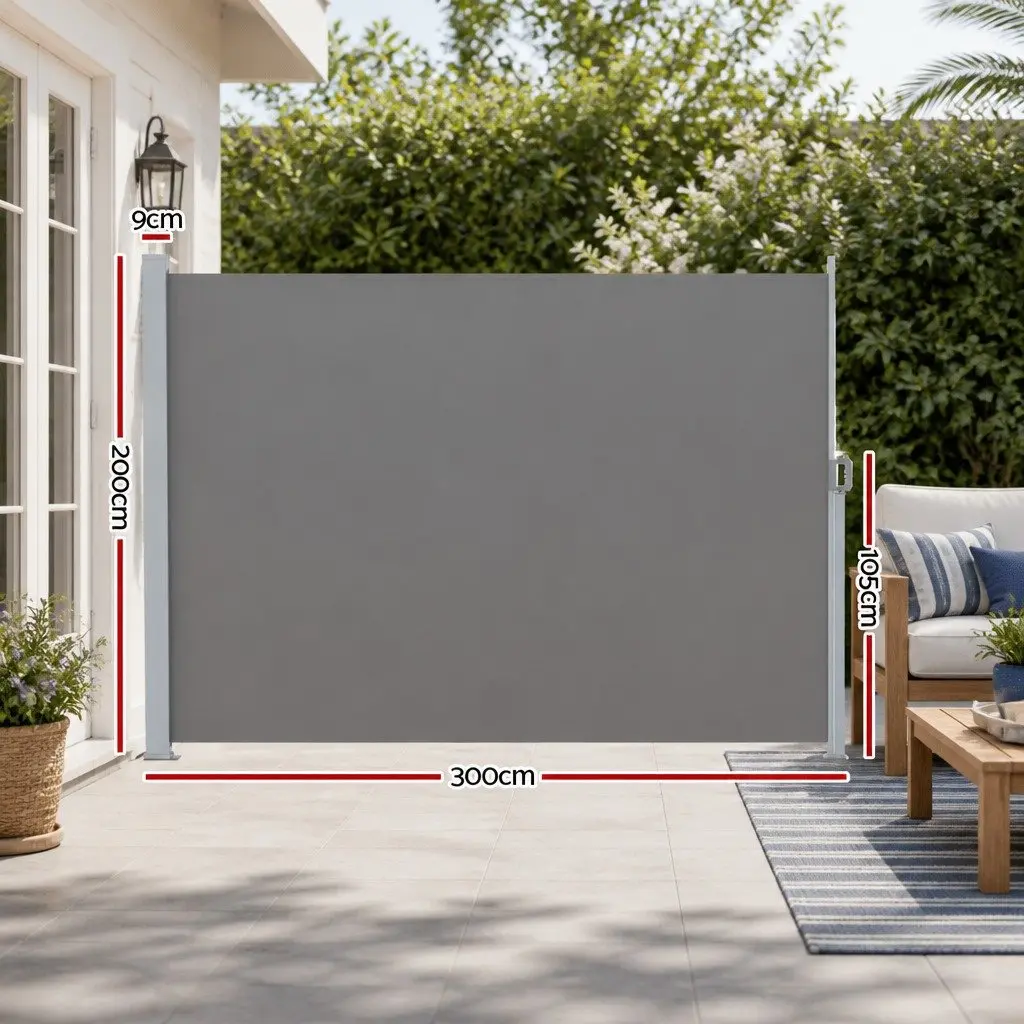 Outdoor Privacy Screen Retractable Awning Grey 2M x 3M for Patio Shading