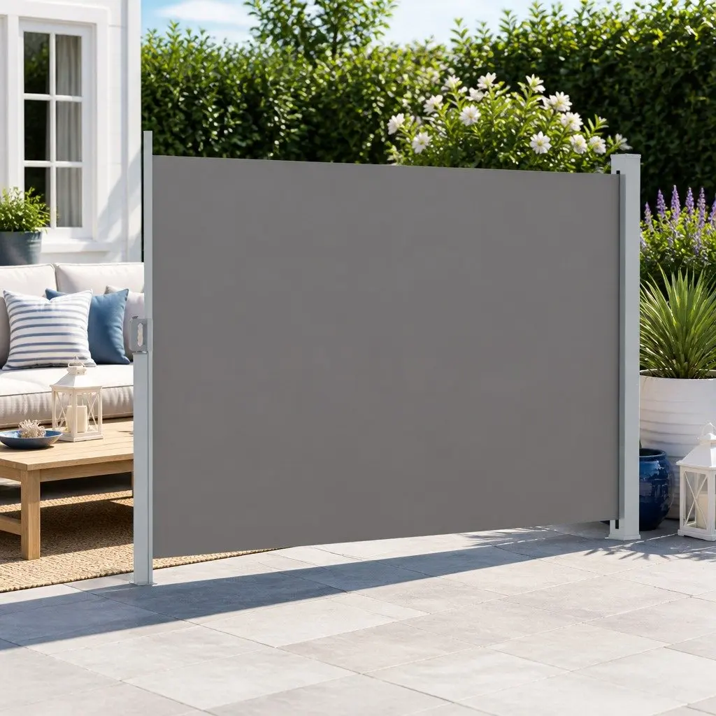 Outdoor Privacy Screen Retractable Awning Grey 2M x 3M for Patio Shading