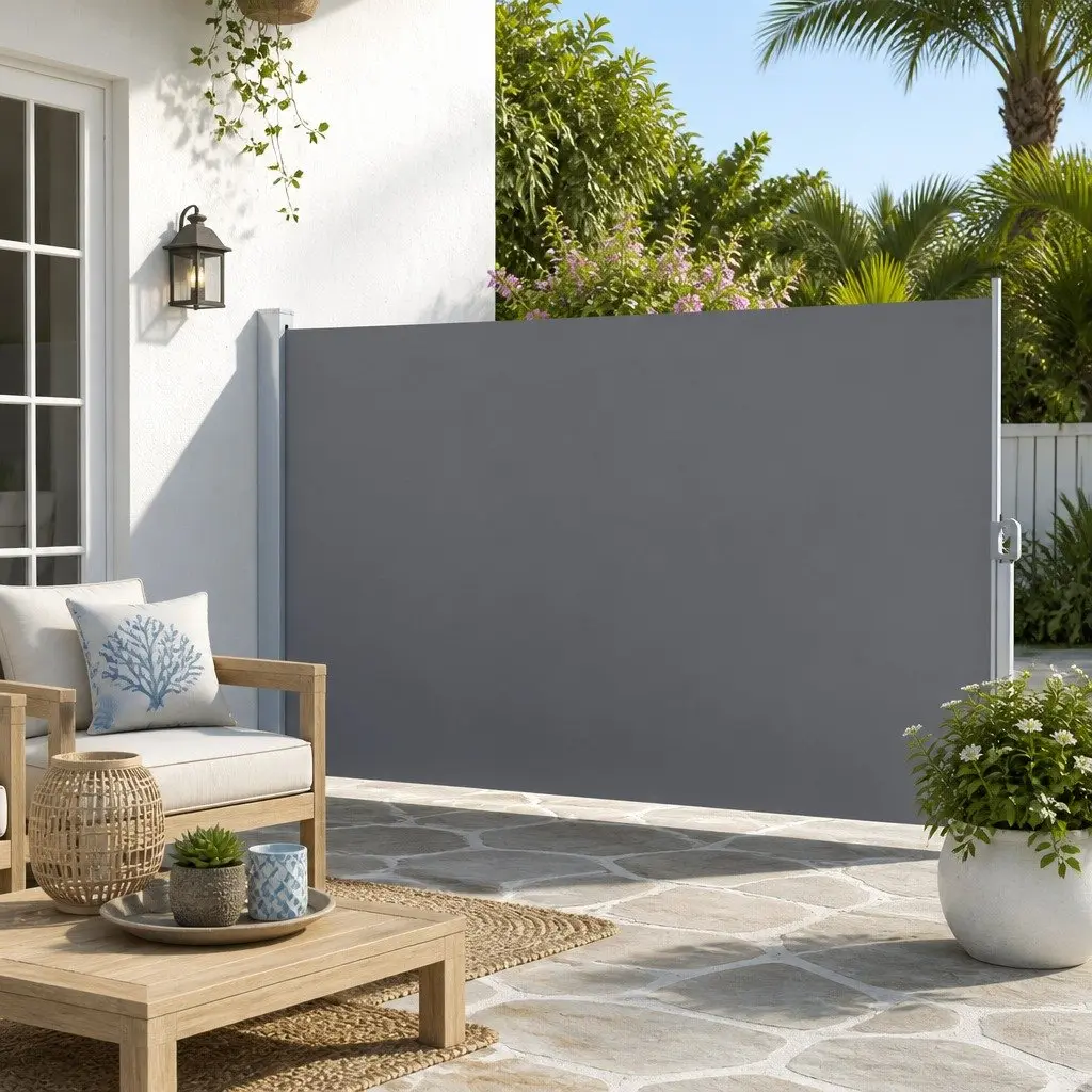 Outdoor Privacy Screen Retractable Awning Grey 2M x 3M for Patio Shading