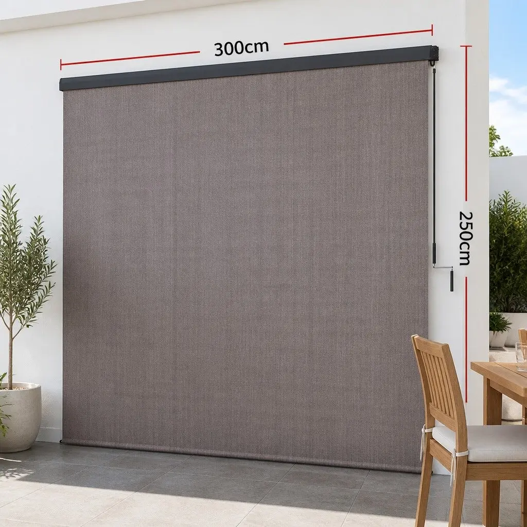 Retractable Awning Hand Crank Patio Shade 3M x 2.5M Brown