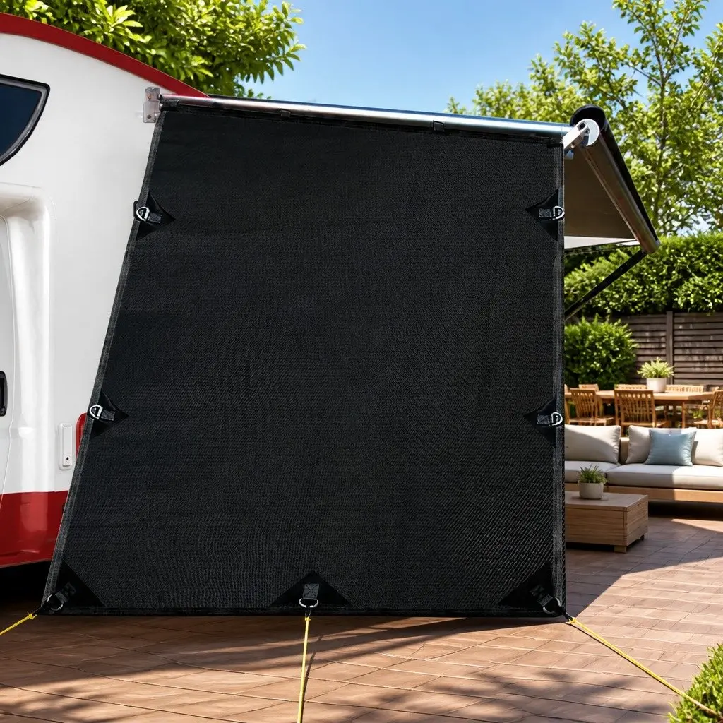 Caravan End Screen Roll Out Awning Privacy Sun Shade 1.95x2.2M Side Wall Black