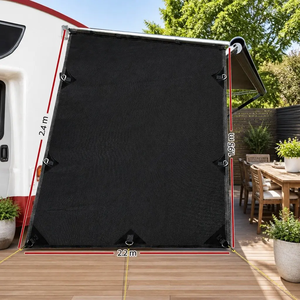 Caravan End Screen Roll Out Awning Privacy Sun Shade 1.95x2.2M Side Wall Black