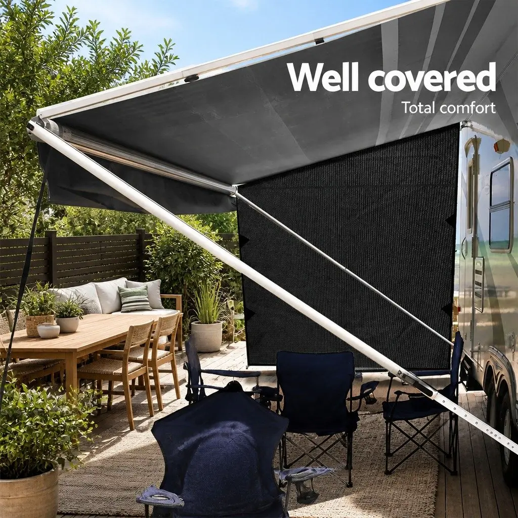 Caravan End Screen Roll Out Awning Privacy Sun Shade 1.95x2.2M Side Wall Black