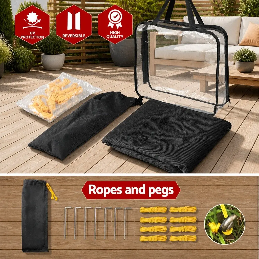 Caravan End Screen Roll Out Awning Privacy Sun Shade 1.95x2.2M Side Wall Black