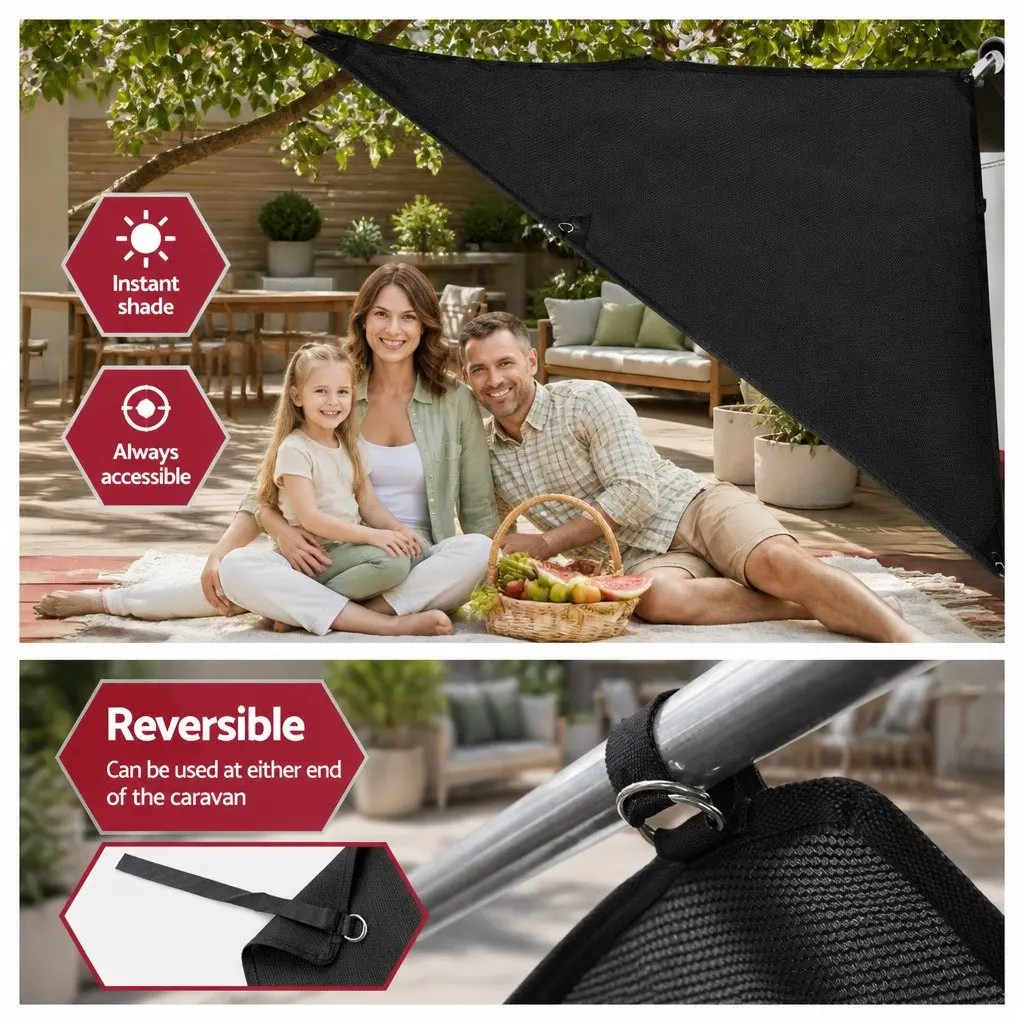 Caravan End Screen Roll Out Awning Privacy Sun Shade 1.95x2.2M Side Wall Black