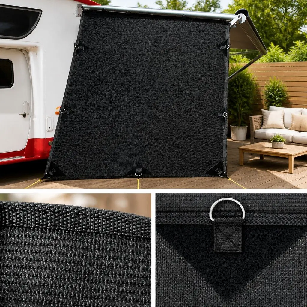 Caravan End Screen Roll Out Awning Privacy Sun Shade 1.95x2.2M Side Wall Black