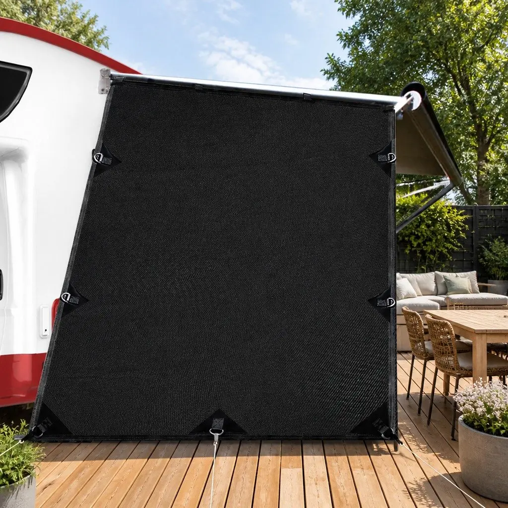 Caravan End Screen Roll Out Awning Privacy Sun Shade 1.95x2.2M Side Wall Black
