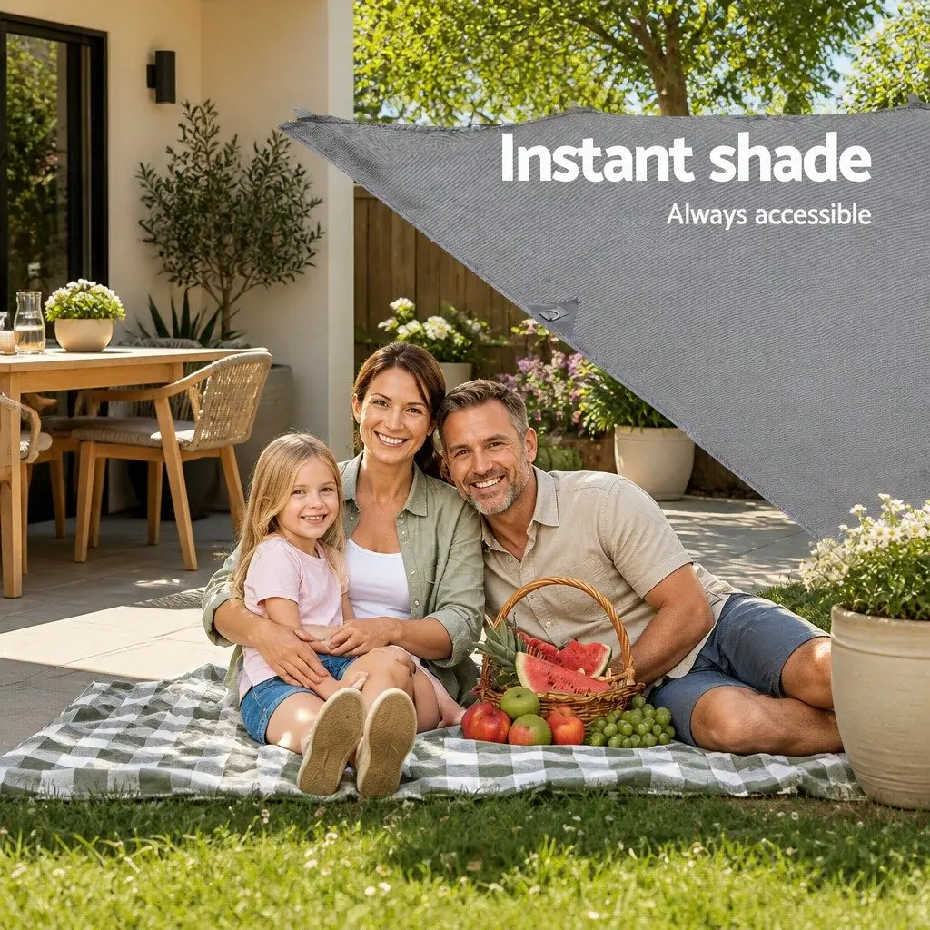 Caravan Privacy Screen Roll Out Awning End Wall Side Sun Shade 3.7 x 1.95M Grey