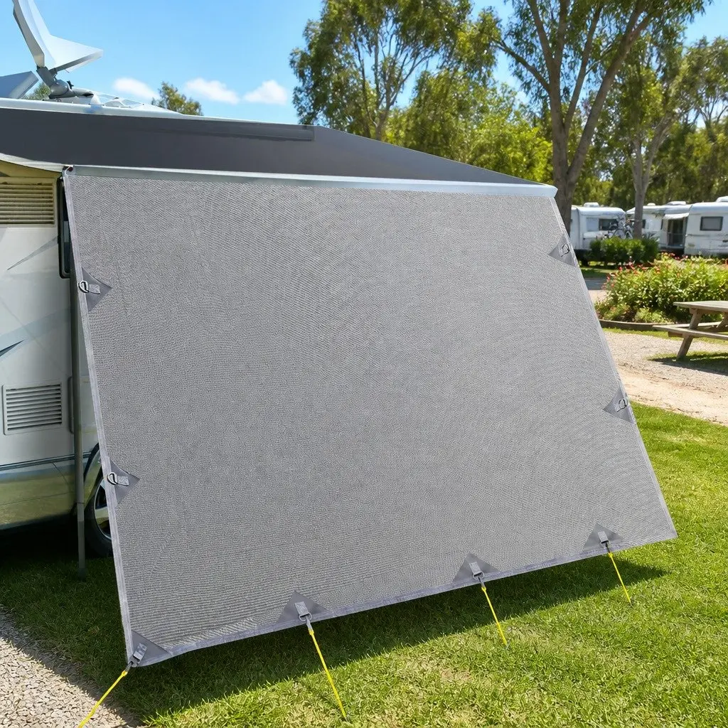 Caravan Privacy Screen Roll Out Awning End Wall Side Sun Shade 4.3 x 1.95M Grey