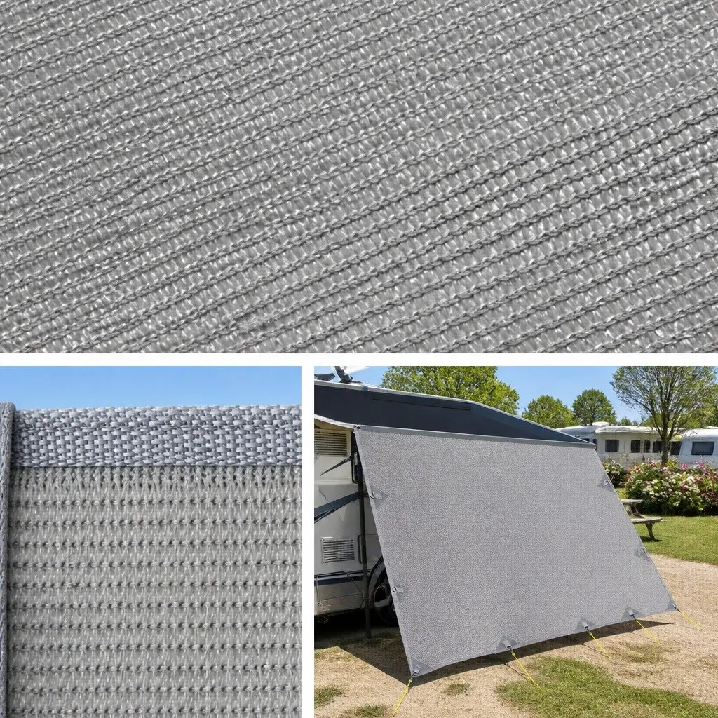 Caravan Privacy Screen Roll Out Awning End Wall Side Sun Shade 4.3 x 1.95M Grey