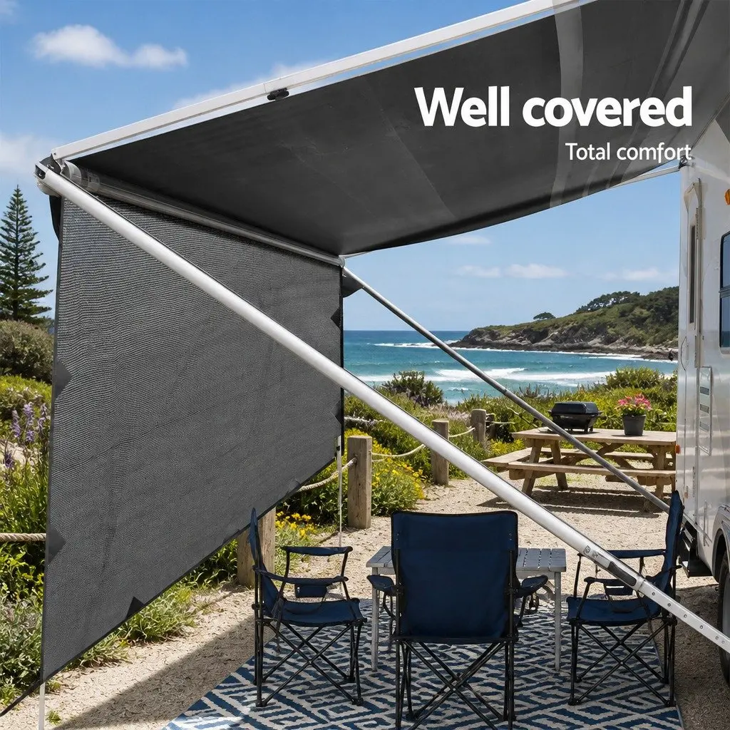 Caravan Privacy Screen Roll Out Awning End Wall Side Sun Shade 4.3 x 1.95M Grey
