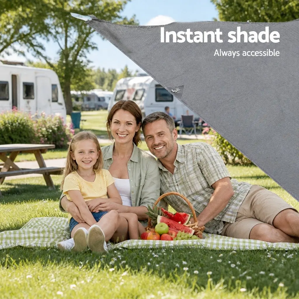 Caravan Privacy Screen Roll Out Awning End Wall Side Sun Shade 4.3 x 1.95M Grey