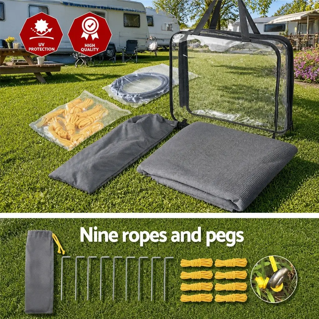 Caravan Privacy Screen Roll Out Awning End Wall Side Sun Shade 4.3 x 1.95M Grey