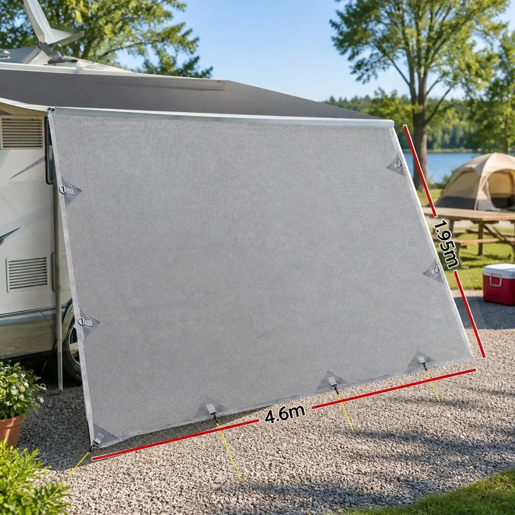 Caravan Privacy Screen UV Protected 4.6x1.95M Grey Shade Awning End Wall