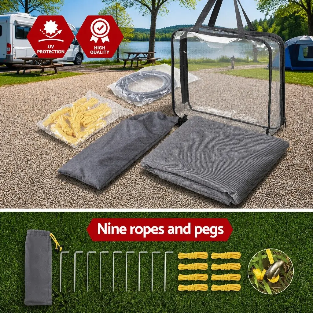 Caravan Privacy Screen UV Protected 4.6x1.95M Grey Shade Awning End Wall