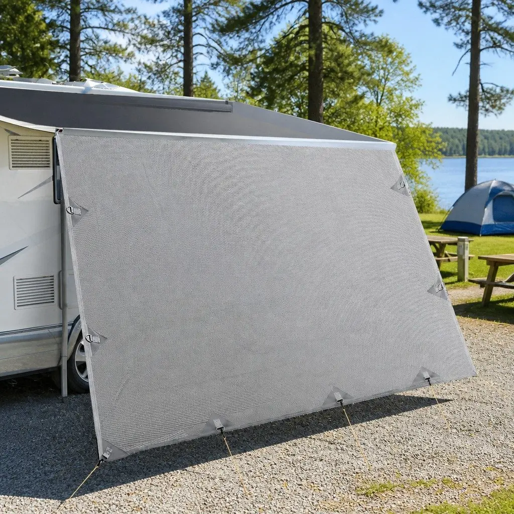 Caravan Privacy Screen UV Protected 4.6x1.95M Grey Shade Awning End Wall