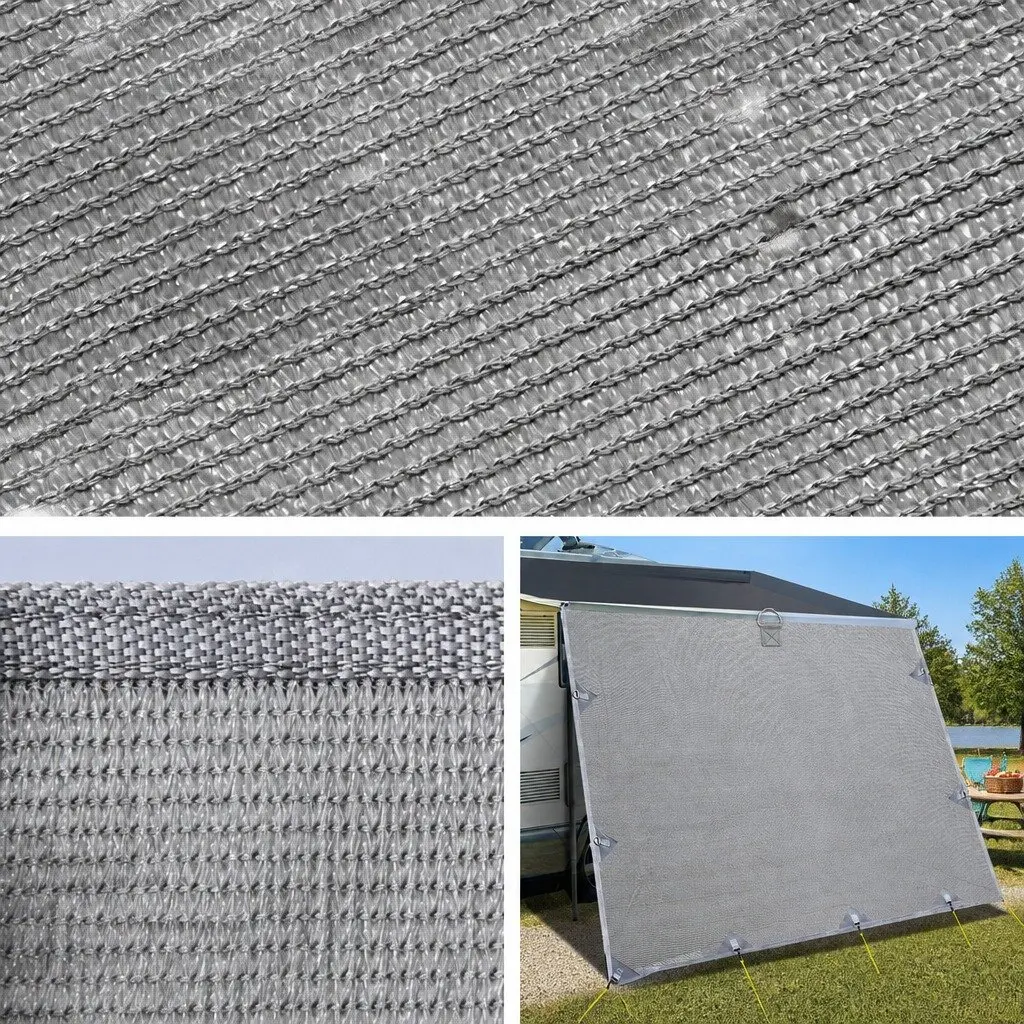 Caravan Privacy Screen Roll Out Awning 5.2x1.95M End Wall Side Sun Shade Grey