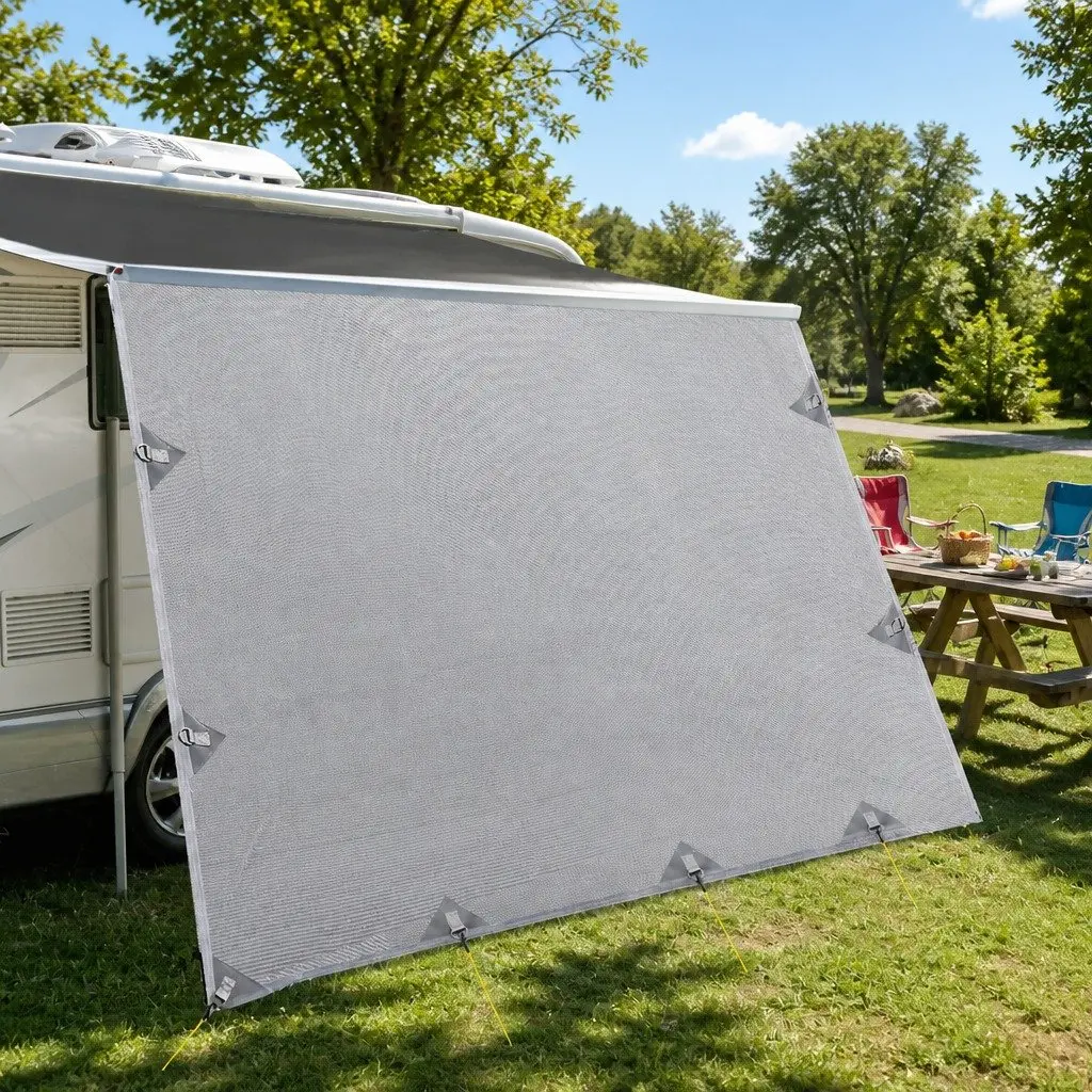 Caravan Privacy Screen Roll Out Awning 5.2x1.95M End Wall Side Sun Shade Grey