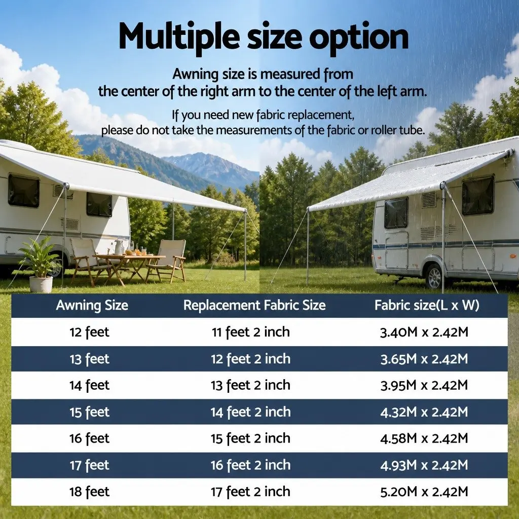 Caravan Awning Replacement Fabric Outdoor Shelter 3.40M x 2.42M Grey