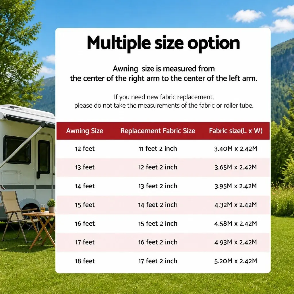 Awning Replacement Fabric 13ft for Caravan and RV 3.65M x 2.42M Grey