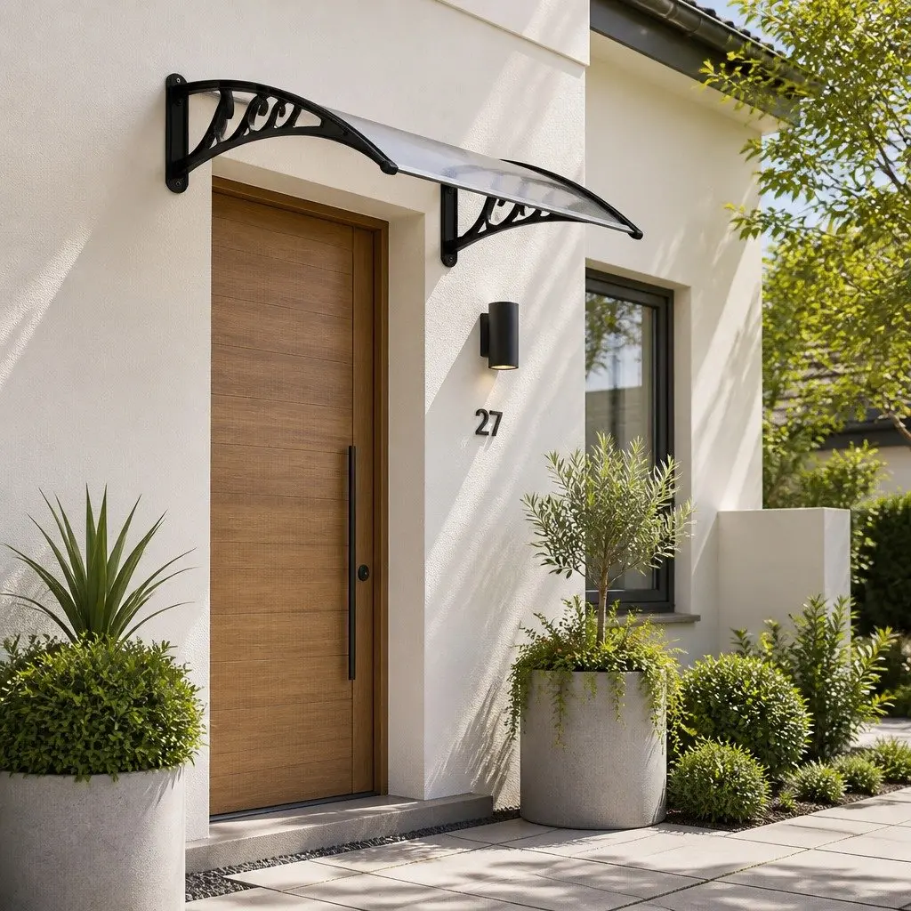 Awning Window Door Canopy 1m x 3m Transparent PC Panel Black Brackets