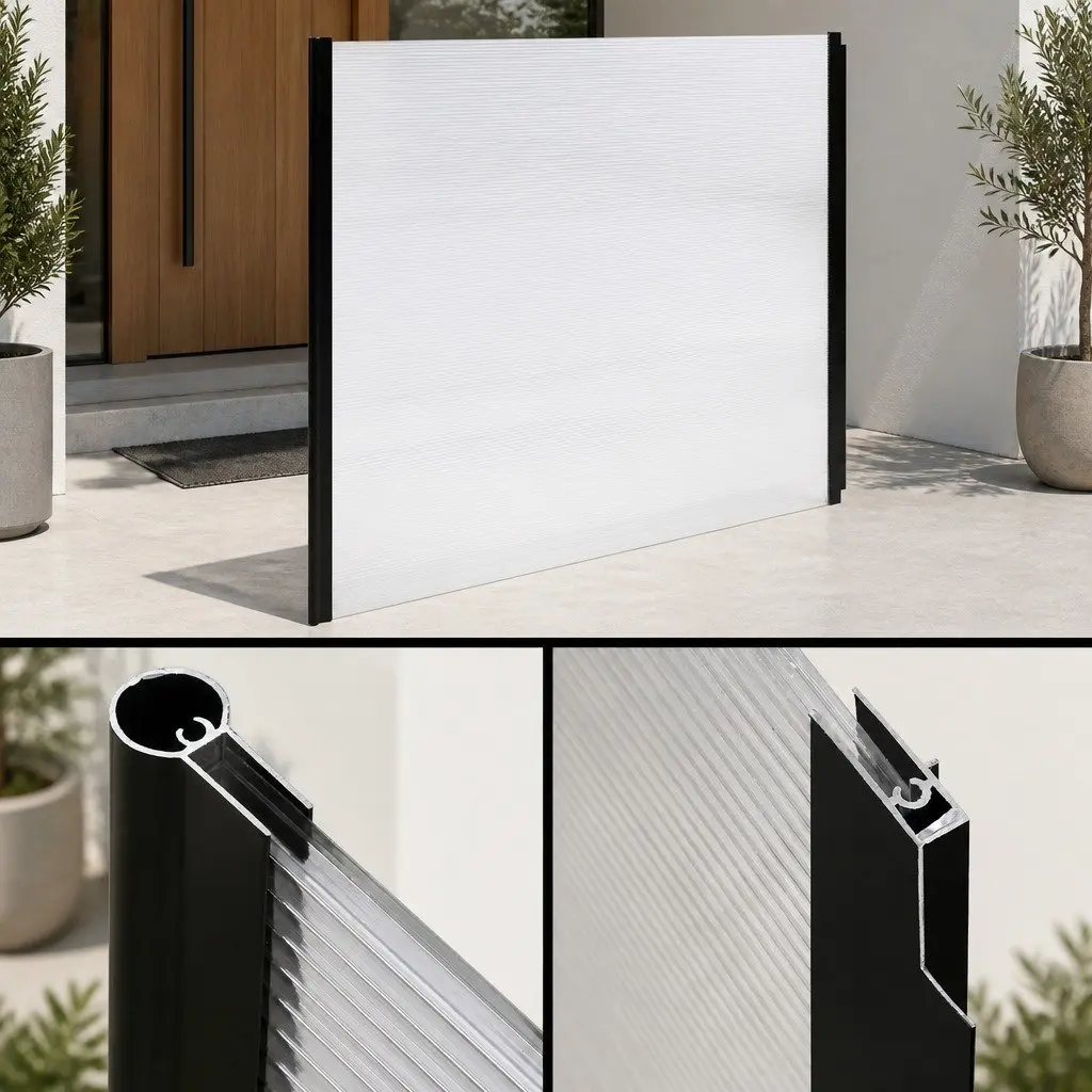 Awning Window Door Canopy 1m x 3m Transparent PC Panel Black Brackets