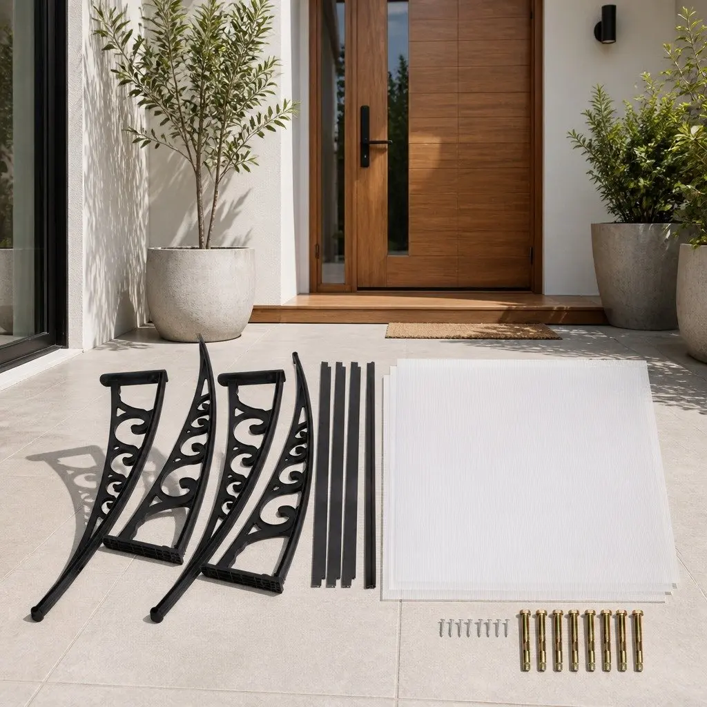 Awning Window Door Canopy 1m x 3m Transparent PC Panel Black Brackets