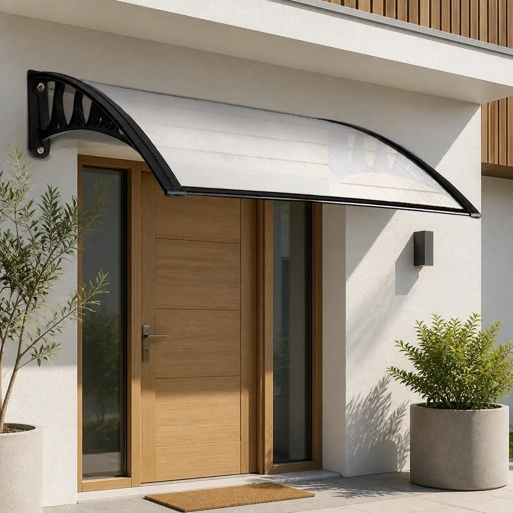 Awning Window Door Canopy 1m x 3m Transparent PC Panel Black Brackets